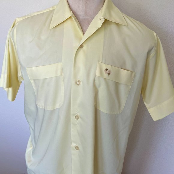 60's Mens Yellow Short Sleeve Shirt - Size Large 16 - 16 1/2 - Picture 4 of 8